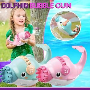 Battery Operated Dolphin Gatling Bubble Gun Toy for Kids(Multi Colour).