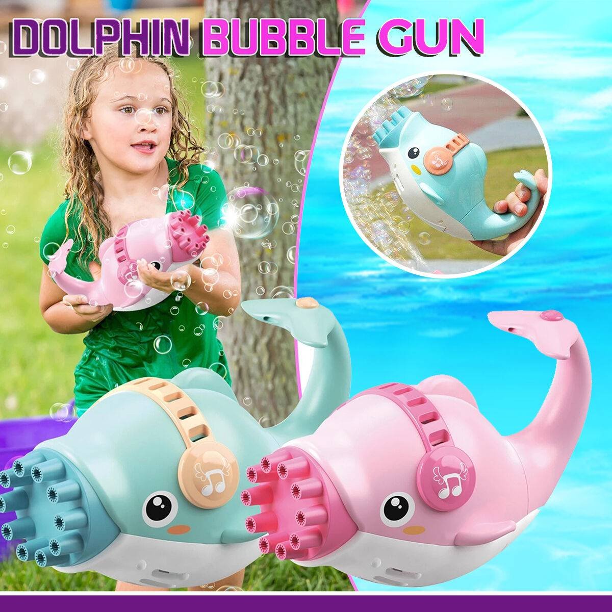 Battery Operated Dolphin Gatling Bubble Gun Toy for Kids(Multi Colour).