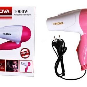 Professional Electric Foldable Hair Dryer with 2 Speed Control 1000 Watt - Pink and White