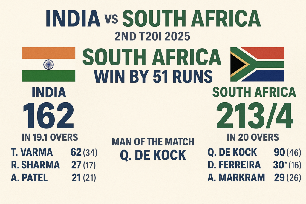 INDIA vs SOUTH AFRICA 2nd T20I 2025: South Africa Bounce Back Strong! India Crumble by 51 Runs in 2nd T20I at New Chandigarh