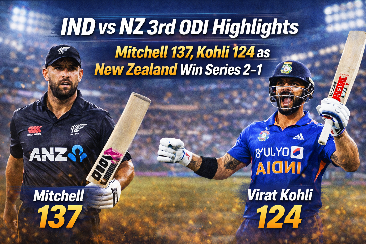 IND vs NZ 3rd ODI Highlights: Mitchell 137, Kohli 124 as New Zealand Win Series 2–1 1 IND vs NZ 3rd ODI Highlights: Mitchell 137, Kohli 124 as New Zealand Win Series 2–1