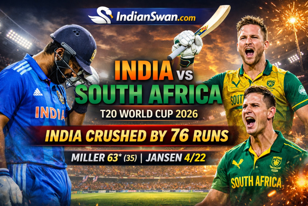 India vs South Africa T20 World Cup 2026: David Miller 63 & Jansen 4-Wicket Haul Crush India by 76 Runs