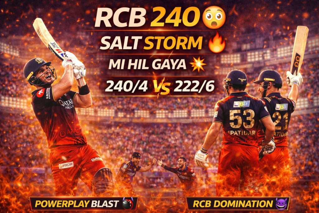 🔥 MI vs RCB IPL 2026: “240 Ka Toofan!” Phil Salt Ka Blast, Patidar Finish Aur Mumbai Ka Fightback Beasar