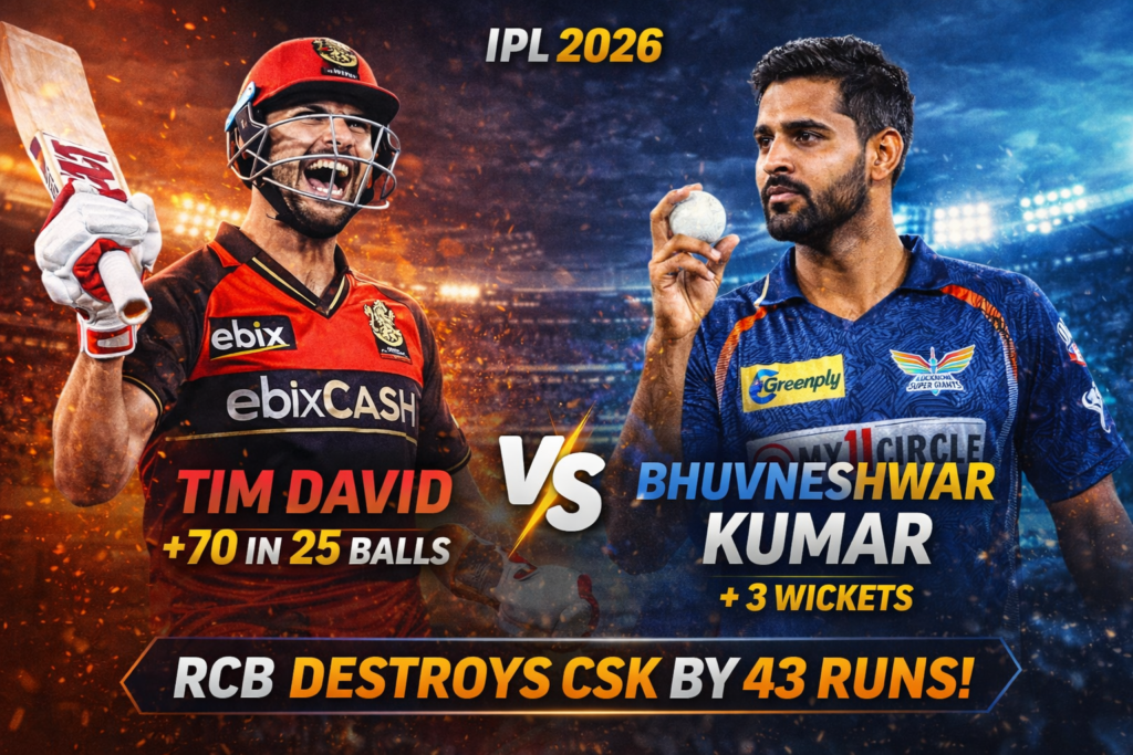 RCB vs CSK IPL 2026: 250 Ka Pahaad, Aur Phir 43 Run Ki Jeet – Tim David Ne Chinnaswamy Ko Hila Diya
