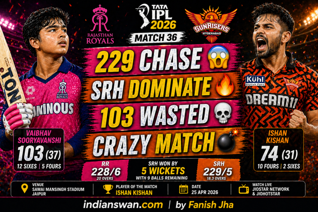 RR vs SRH IPL 2026: 👉 229 Chase 😳 SRH Ne RR Ko Jaipur Mein Hila Diya 💣 | Sooryavanshi 103 Gaya Beech Mein!