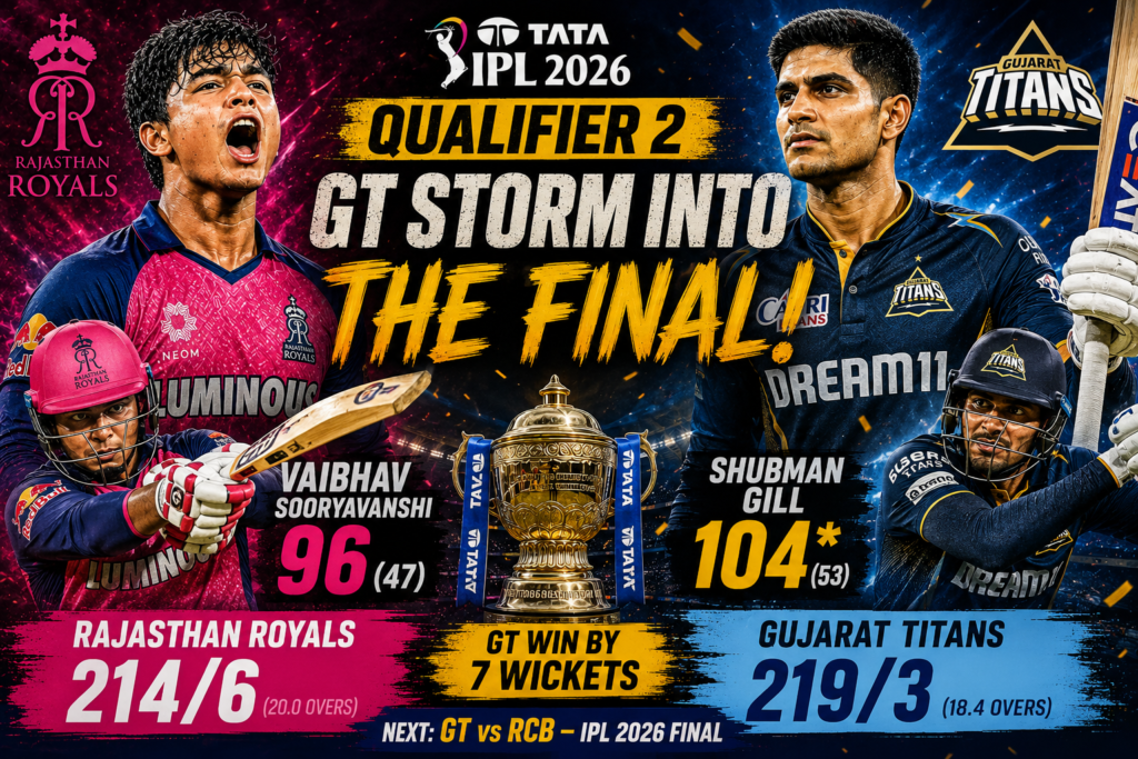 GT vs RR IPL 2026 Qualifier 2: Shubman Gill Crushes Vaibhav's Fairytale! GT Storm Into IPL 2026 Final After Epic 215 Chase