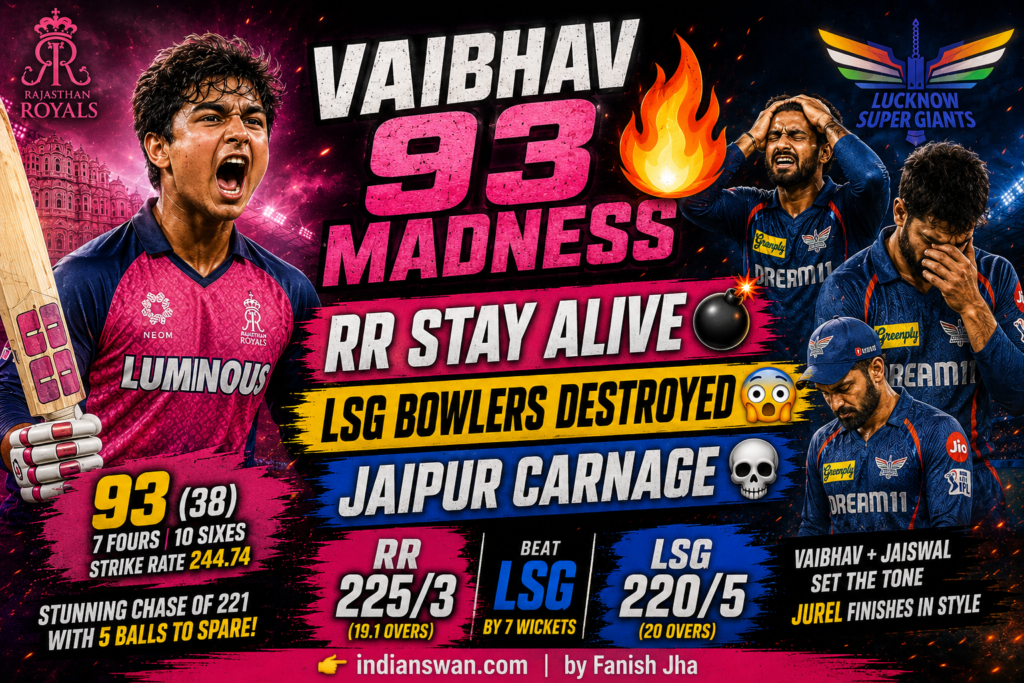 RR vs LSG IPL 2026 Highlights: Vaibhav Sooryavanshi’s 93 Powers Rajasthan Royals To Massive Chase