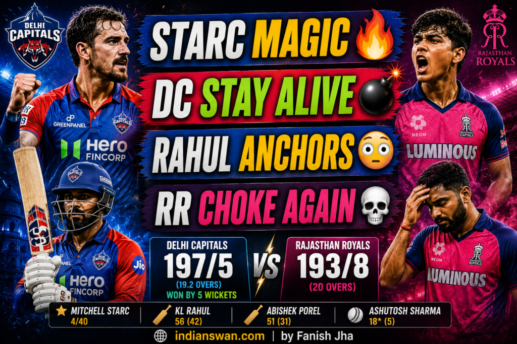 DC vs RR IPL 2026 Match Report: Mitchell Starc’s 4 Wickets Help Delhi Beat Rajasthan