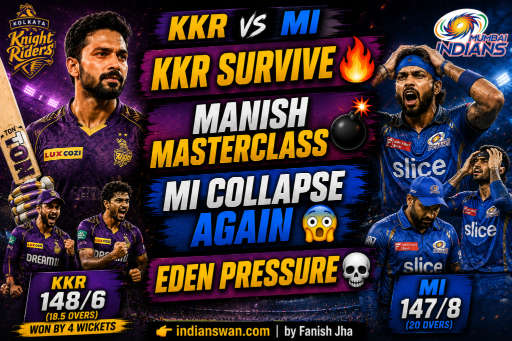 KKR vs MI IPL 2026: Manish Pandey & Powell Guide Kolkata To Crucial Victory