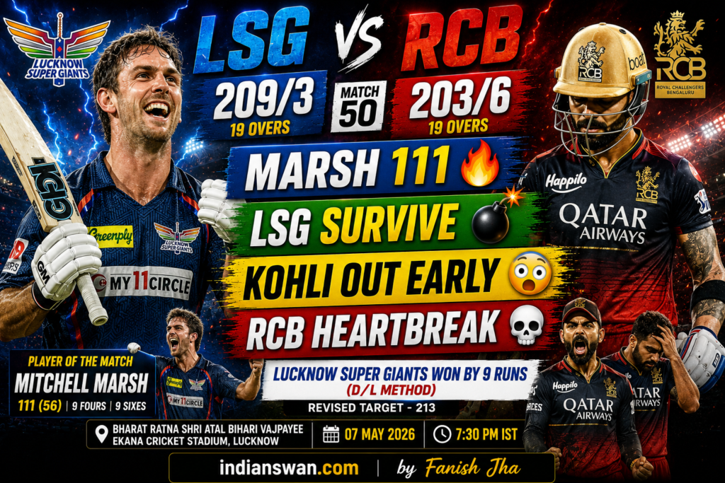 LSG vs RCB IPL 2026: Mitchell Marsh Century Helps Lucknow Super Giants Beat RCB by 9 Runs