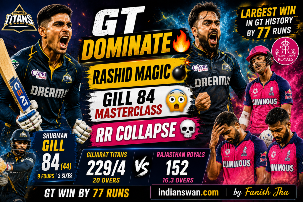 RR vs GT IPL 2026 Match Reports: Rashid Khan & Shubman Gill Destroy Rajasthan Royals in Jaipur