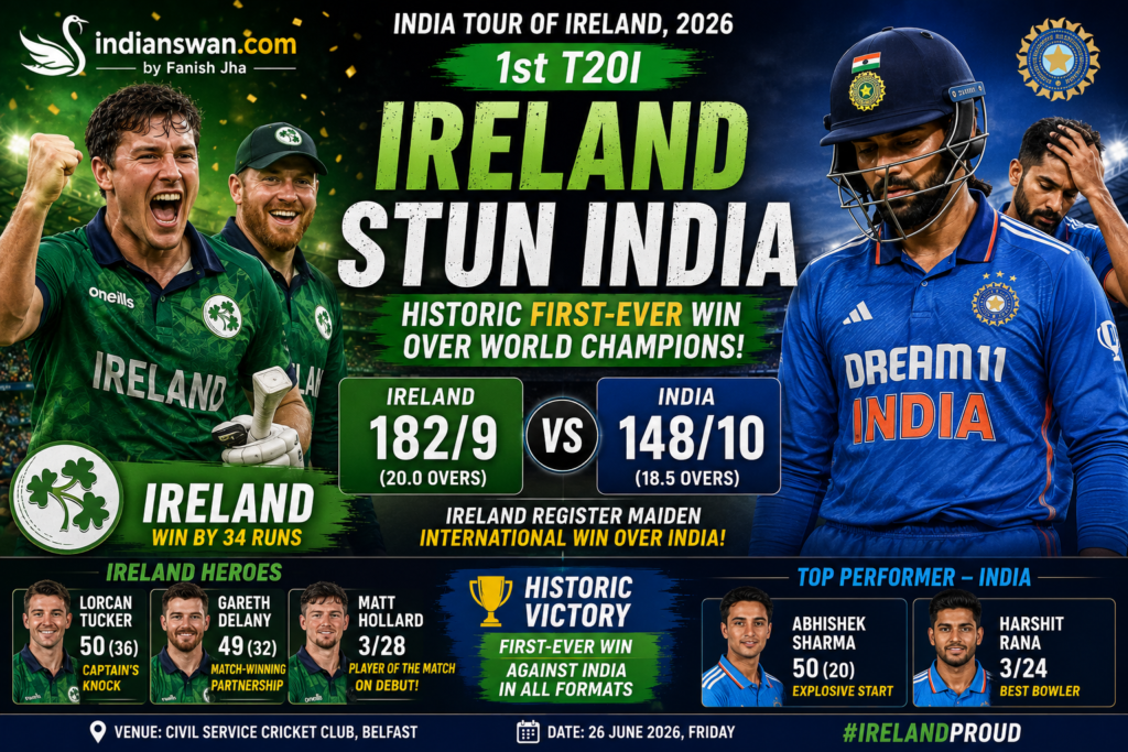 Ireland vs India 1st T20I 2026: Ireland Stun India by 34 Runs in 1st T20I 2026 | Historic First-Ever Win Over World Champions