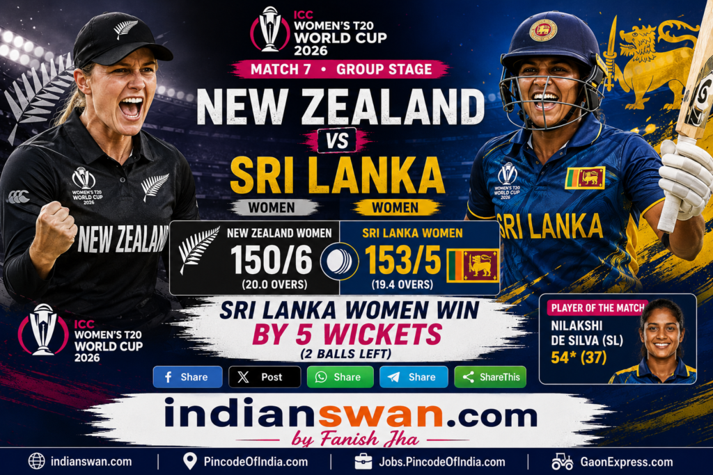 New Zealand vs Sri Lanka Women’s T20 World Cup 2026: Sri Lanka Shock New Zealand by 5 Wickets in ICC Women’s T20 World Cup 2026 | Nilakshi Stars