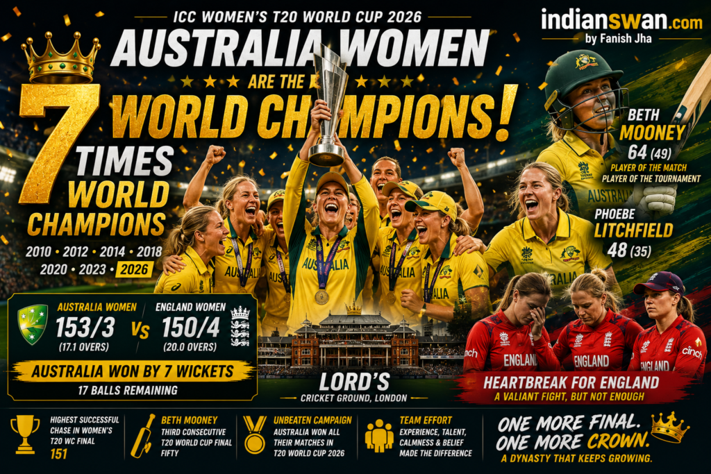 England Women vs Australia Women: Australia Women Win 7th T20 World Cup Title - Beth Mooney Crushes England in 2026 Final