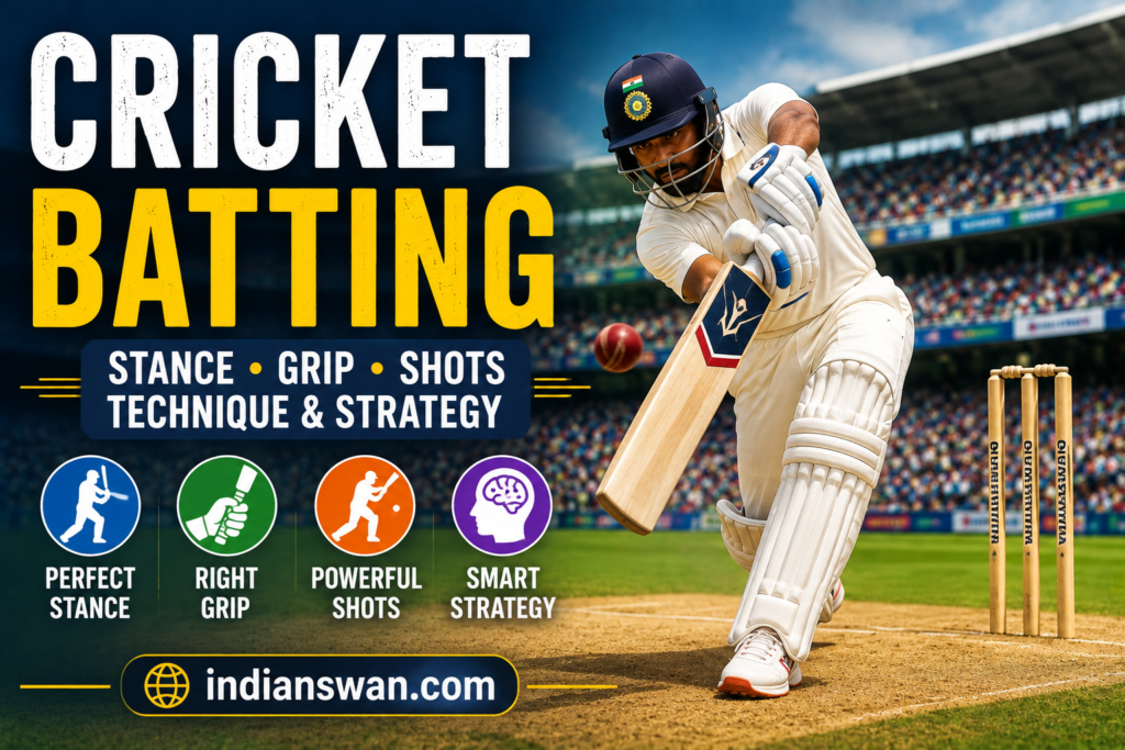 Learn cricket batting from the basics, including stance, grip, footwork, defensive technique, cricket shots, strike rate, partnerships and batting strategy.