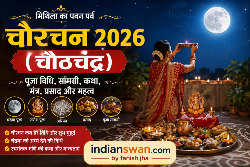 चौरचन (Chaurchan) 2026 चौठचंद्र पूजा और चंद्रमा की पूजा करते मिथिला परिवार